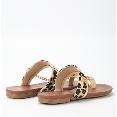 Brown Leopard Chain Flip Slippers