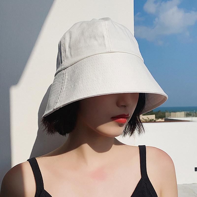 Solid Color Woman Girl Anti Sun Wide Brim Cover Face-Black