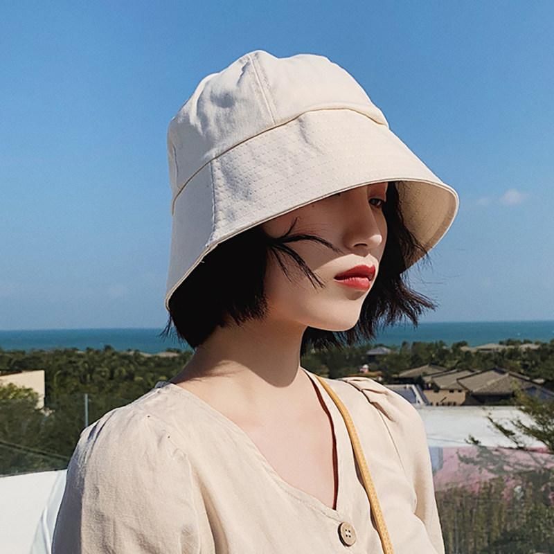 Solid Color Woman Girl Anti Sun Wide Brim Cover Face-Black