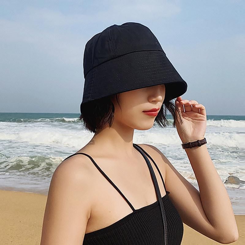 Solid Color Woman Girl Anti Sun Wide Brim Cover Face-Black
