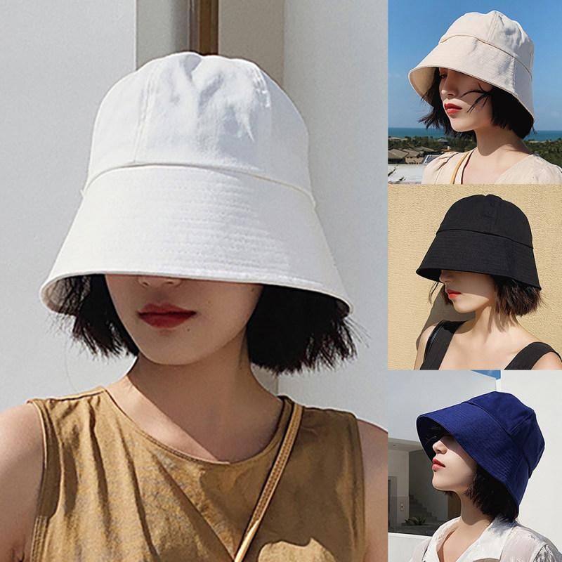 Solid Color Woman Girl Anti Sun Wide Brim Cover Face-Black