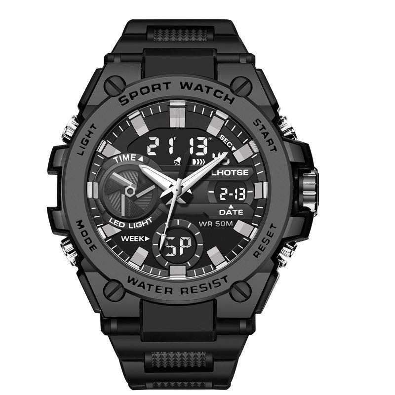 LHOTSE Dual Time Analog Led Waterproof Sports Men Wristwatch