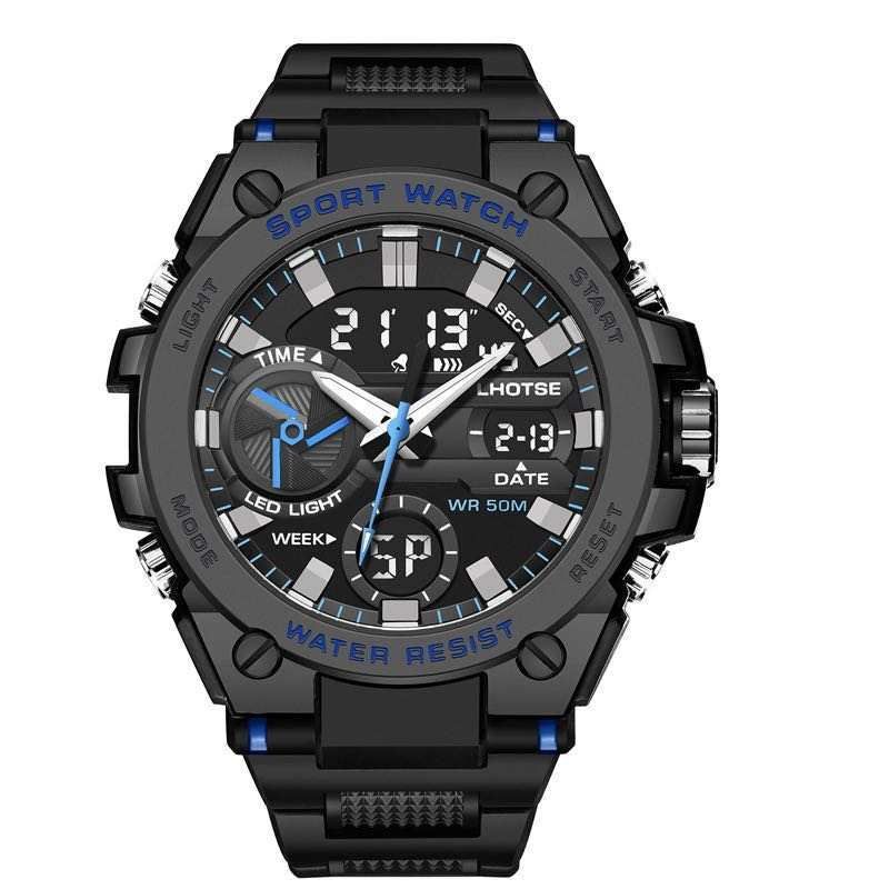 LHOTSE Dual Time Analog Led Waterproof Sports Men Wristwatch