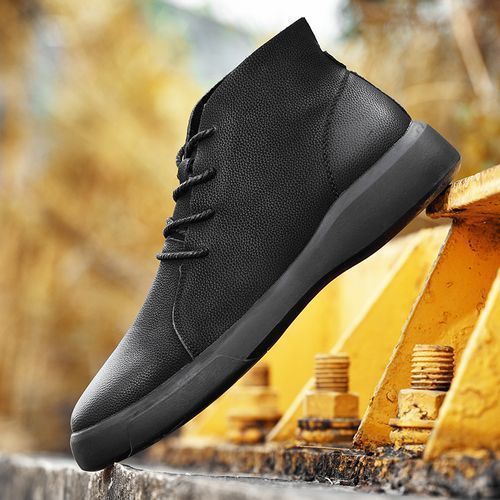 Men's Genuine Leather Boots High Top Martin Boots-Black