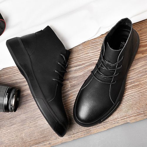 Men's Genuine Leather Boots High Top Martin Boots-Black