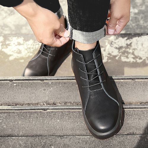 Men's Genuine Leather Boots High Top Martin Boots-Black
