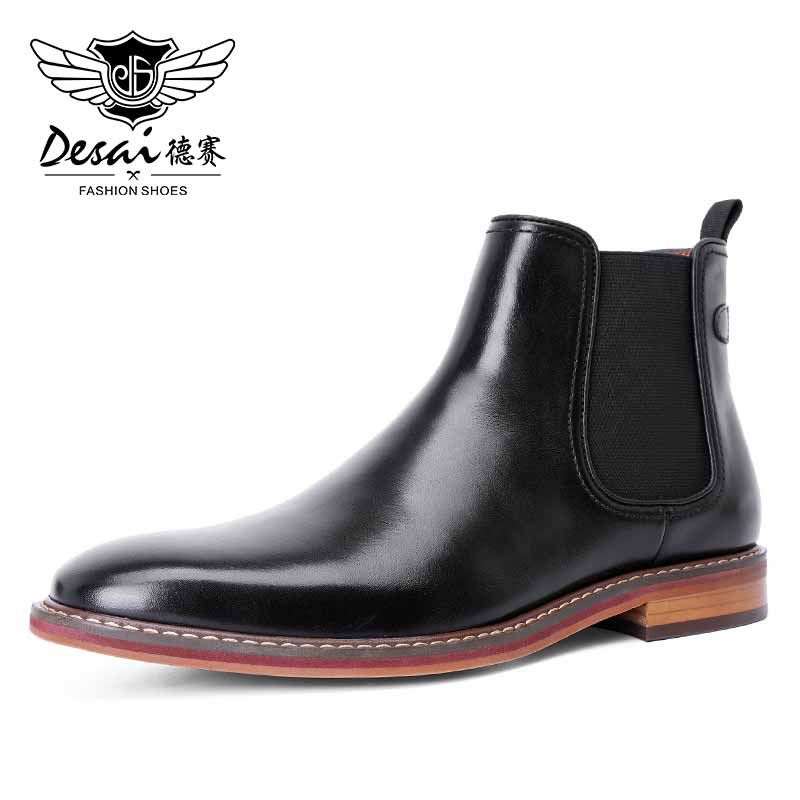 Desai Brand  Men's Chelsea Boots Genuine Calf Leather Bottom Outsole Calf Leather Upper Leather Inner Handmade Boot Shoes-Brown
