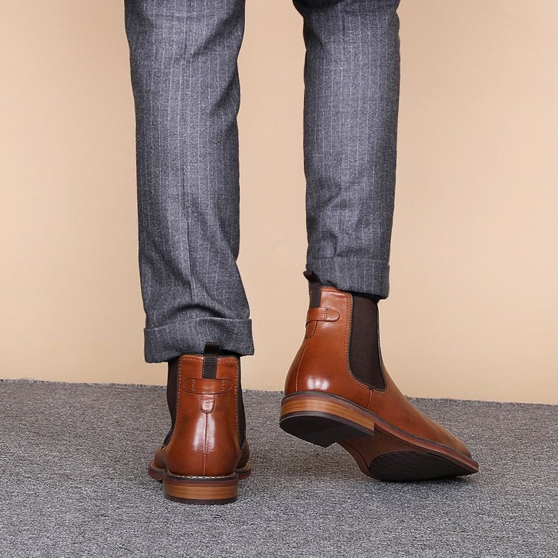 Desai Brand  Men's Chelsea Boots Genuine Calf Leather Bottom Outsole Calf Leather Upper Leather Inner Handmade Boot Shoes-Brown