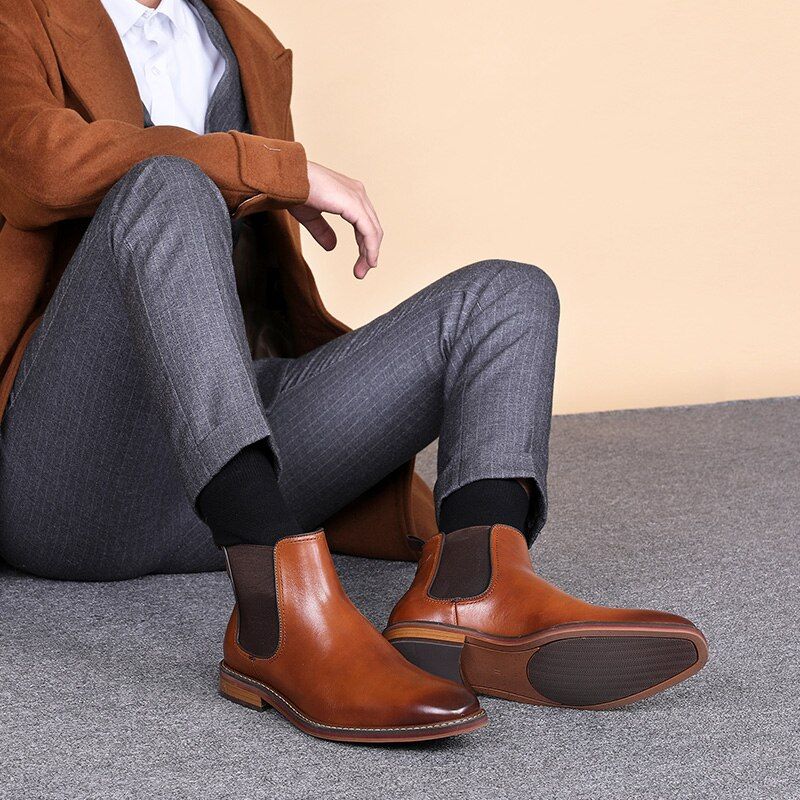 Desai Brand  Men's Chelsea Boots Genuine Calf Leather Bottom Outsole Calf Leather Upper Leather Inner Handmade Boot Shoes-Brown