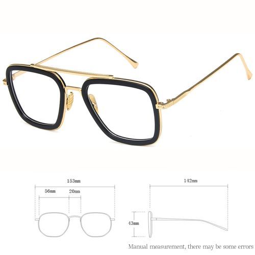 Square Sunglasses Fashion Mens Anti-UV Glasses Gold Frame White Lens