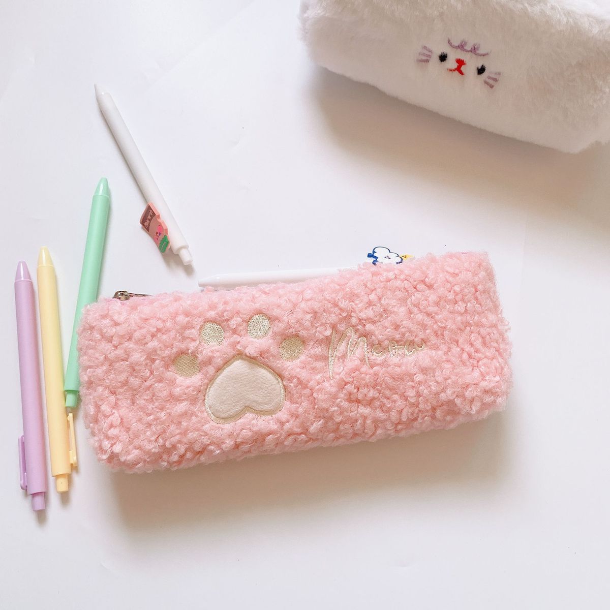 Kawaii Fluffy Cat Paw Pencil Bag Cute Pen  Stationery Organizer Case School Office Supplies Japanese Gift Bags For Kids