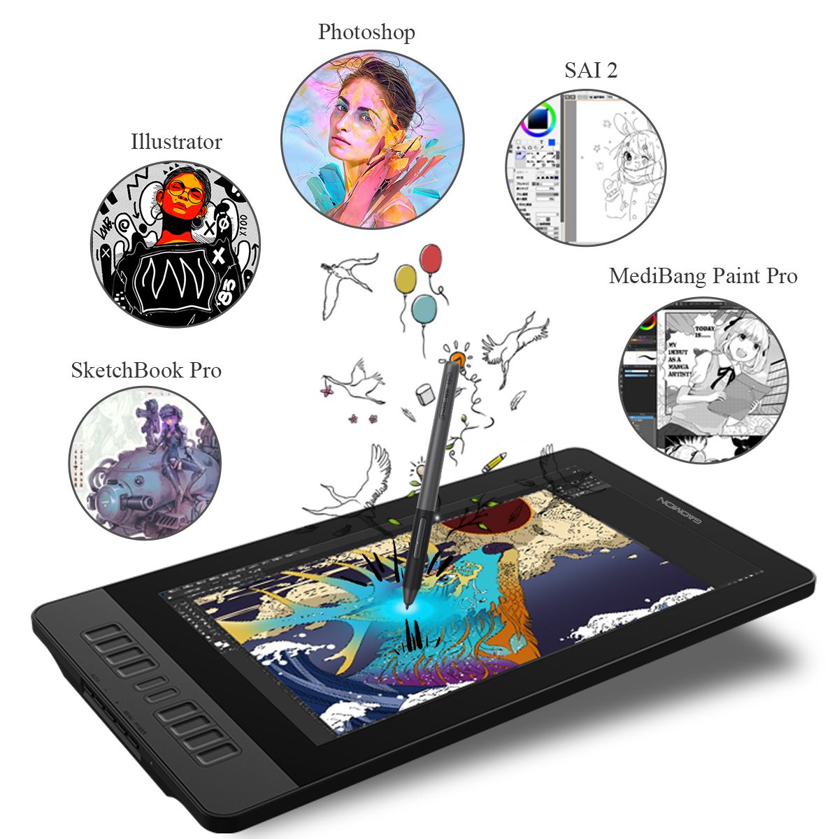 【Local Shipping& Fast Delivery】GAOMON PD1561 15.6" 72% NTSC Graphics Tablet Monitor & Keys