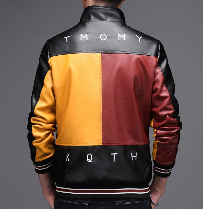 Men's Outdoor Casual Windproof Leather Jacket-Black Red