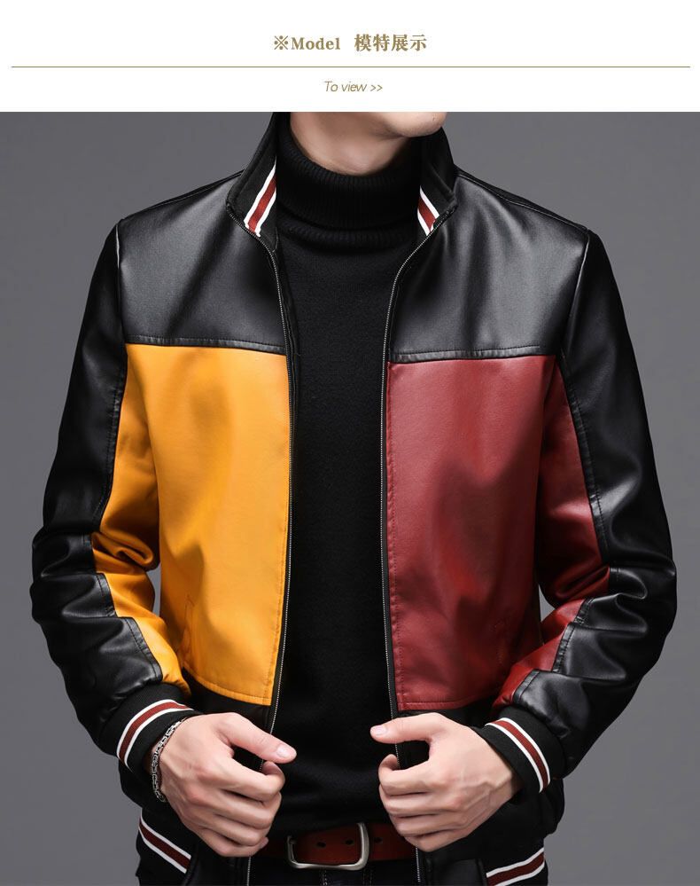 Men's Outdoor Casual Windproof Leather Jacket-Black Red