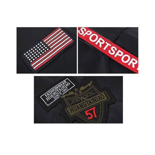 Men Bomber Jacket With Patches Thin Casual Coat - Black