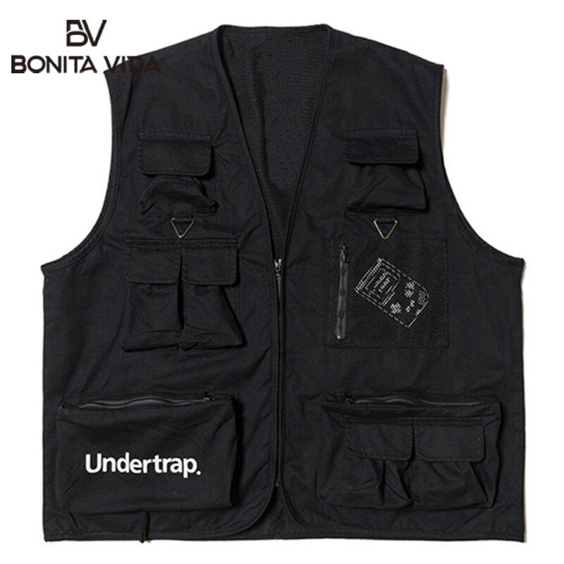Bonita Vida Utility Multi Zipper Pockets Sleeveless Jackets Tool Jacket