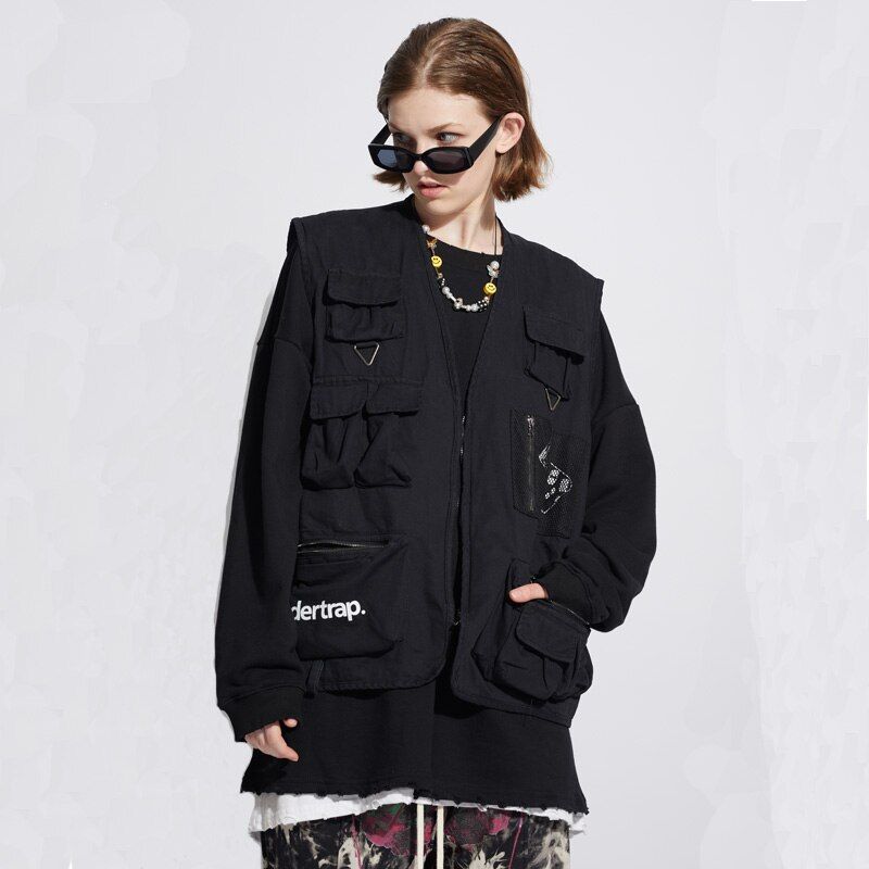 Bonita Vida Utility Multi Zipper Pockets Sleeveless Jackets Tool Jacket
