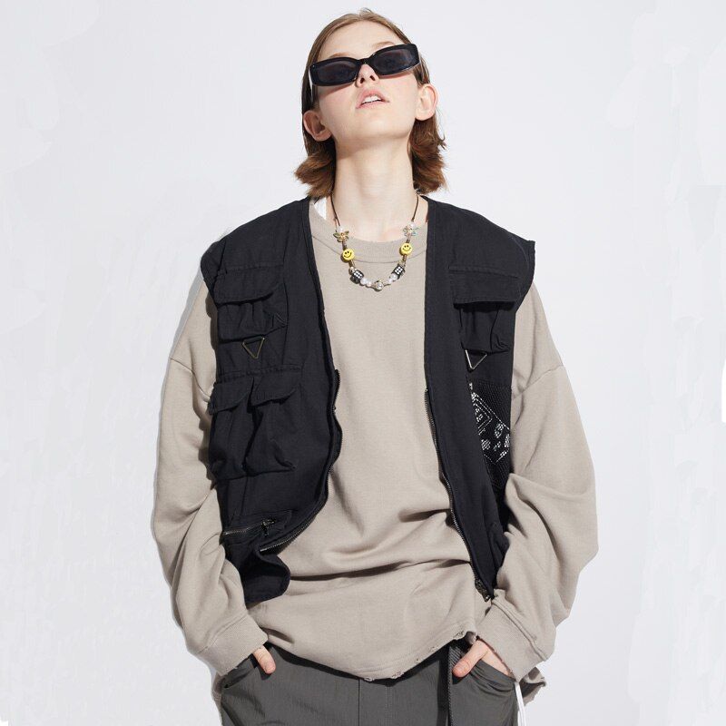 Bonita Vida Utility Multi Zipper Pockets Sleeveless Jackets Tool Jacket