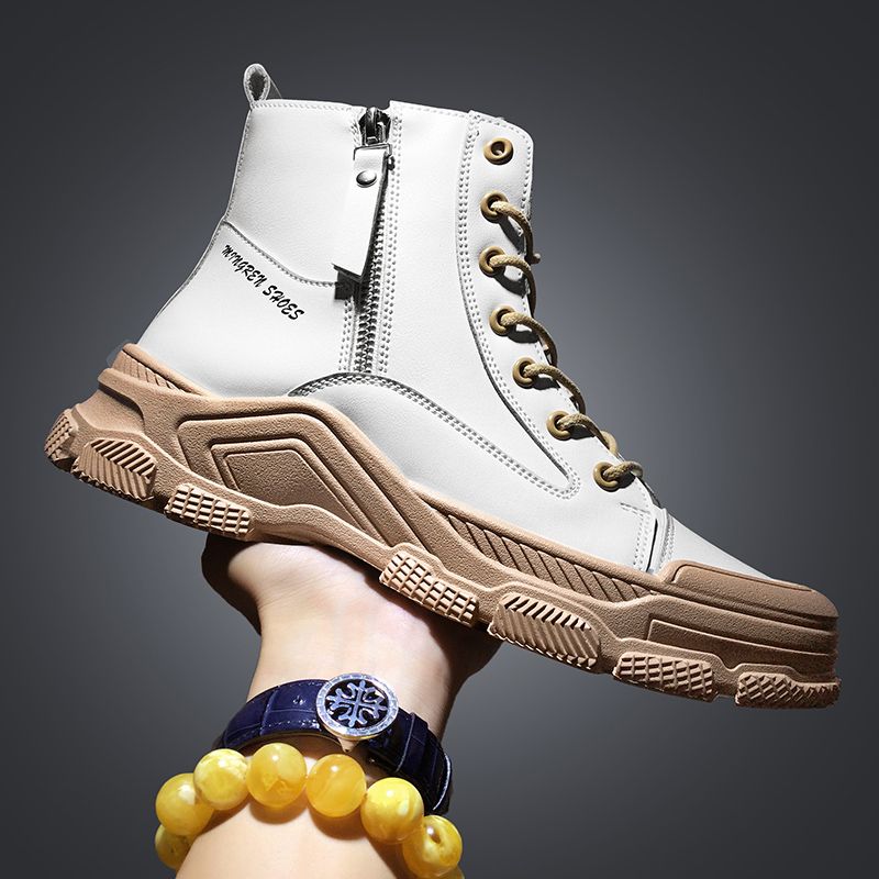Men's Thick-soled Martin Boots Outdoor Work Shoes Shoes-White Grey