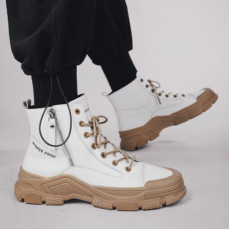 Men's Thick-soled Martin Boots Outdoor Work Shoes Shoes-White Grey