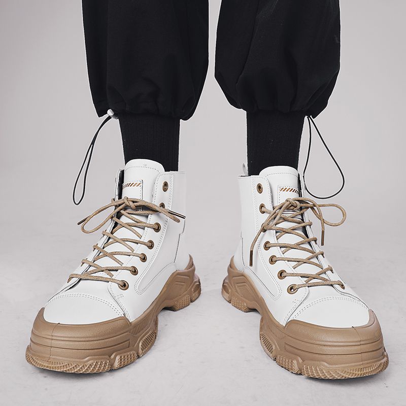 Men's Thick-soled Martin Boots Outdoor Work Shoes Shoes-White Grey