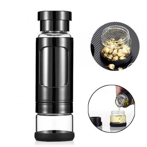 Portable Tea Tumbler Water Bottle 400ml With Removable Tea/fruit Infuser And Tea Storage Compartment(Black)