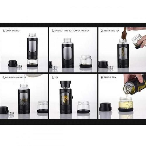 Portable Tea Tumbler Water Bottle 400ml With Removable Tea/fruit Infuser And Tea Storage Compartment(Black)