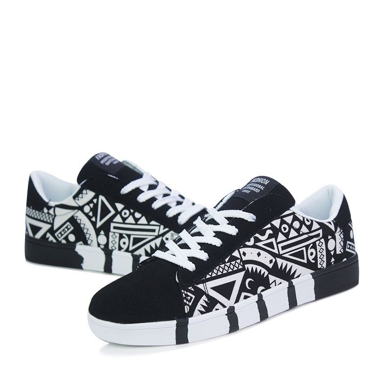 Mens Multicolor Sneakers Lace-up Canvas Shoes-Black