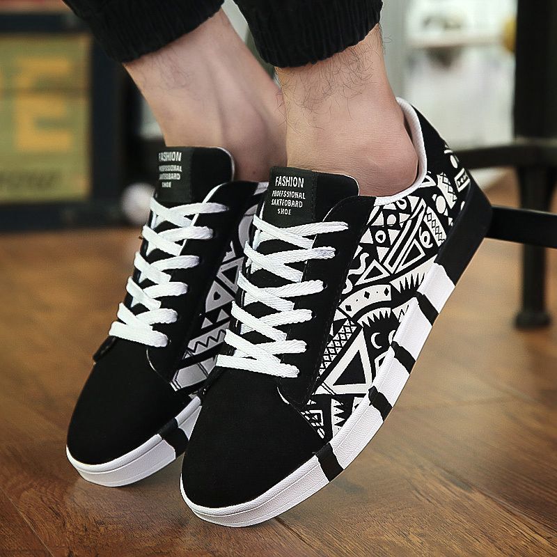 Mens Multicolor Sneakers Lace-up Canvas Shoes-Black