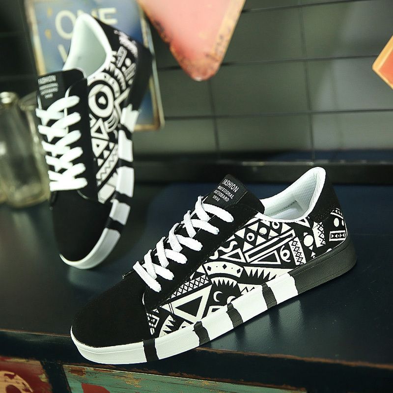 Mens Multicolor Sneakers Lace-up Canvas Shoes-Black