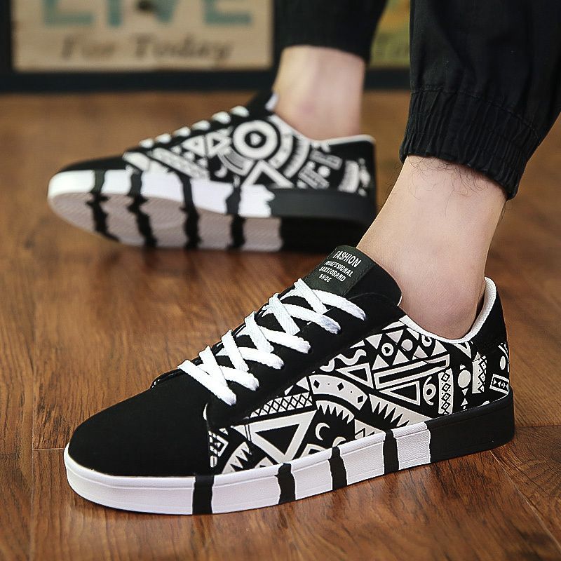 Mens Multicolor Sneakers Lace-up Canvas Shoes-Black