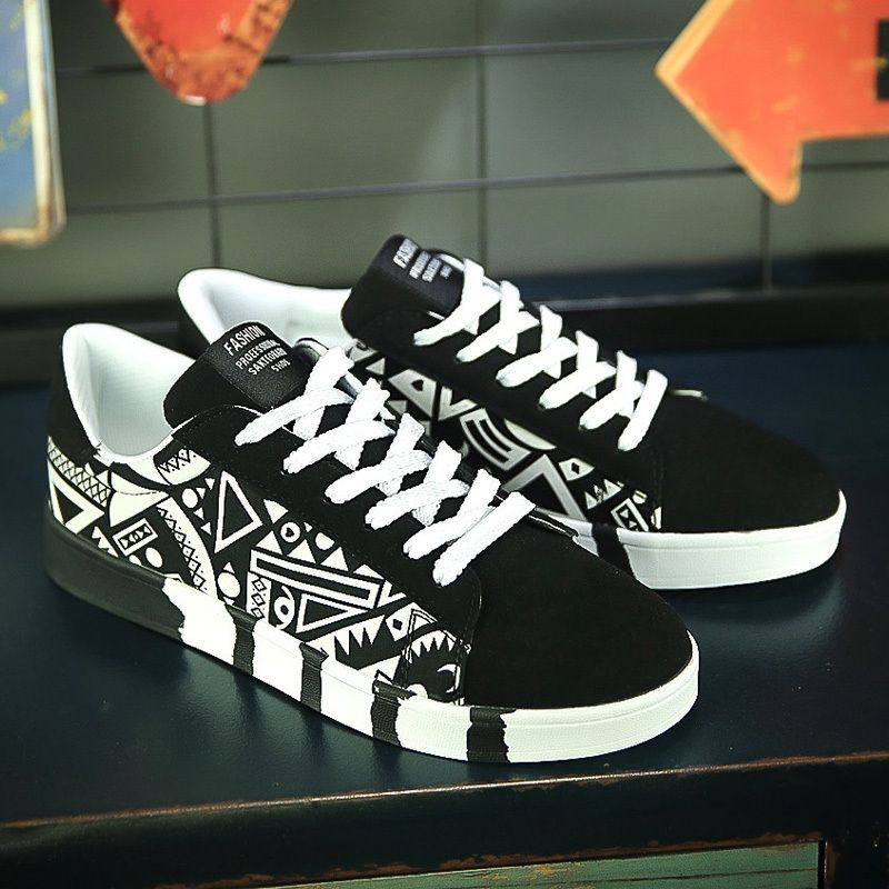 Mens Multicolor Sneakers Lace-up Canvas Shoes-Black