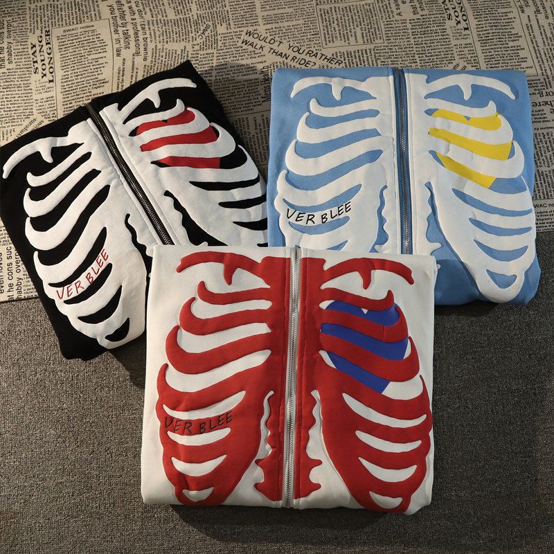 Skeleton Print Hoodies Men Women Y2k Harajuku Long Sleeve Zipper Jacket Sweater