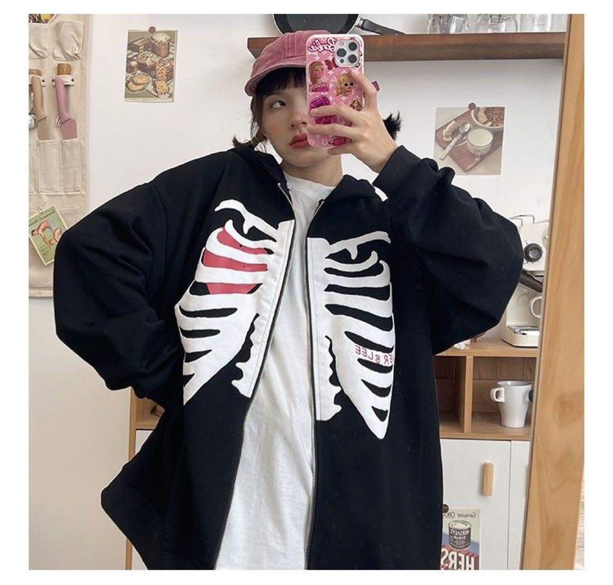 Skeleton Print Hoodies Men Women Y2k Harajuku Long Sleeve Zipper Jacket Sweater