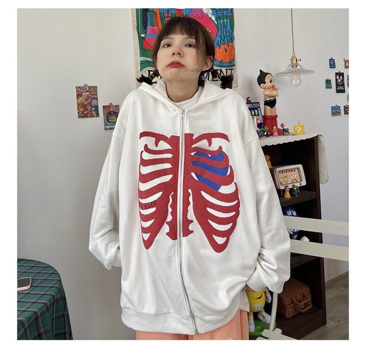 Skeleton Print Hoodies Men Women Y2k Harajuku Long Sleeve Zipper Jacket Sweater