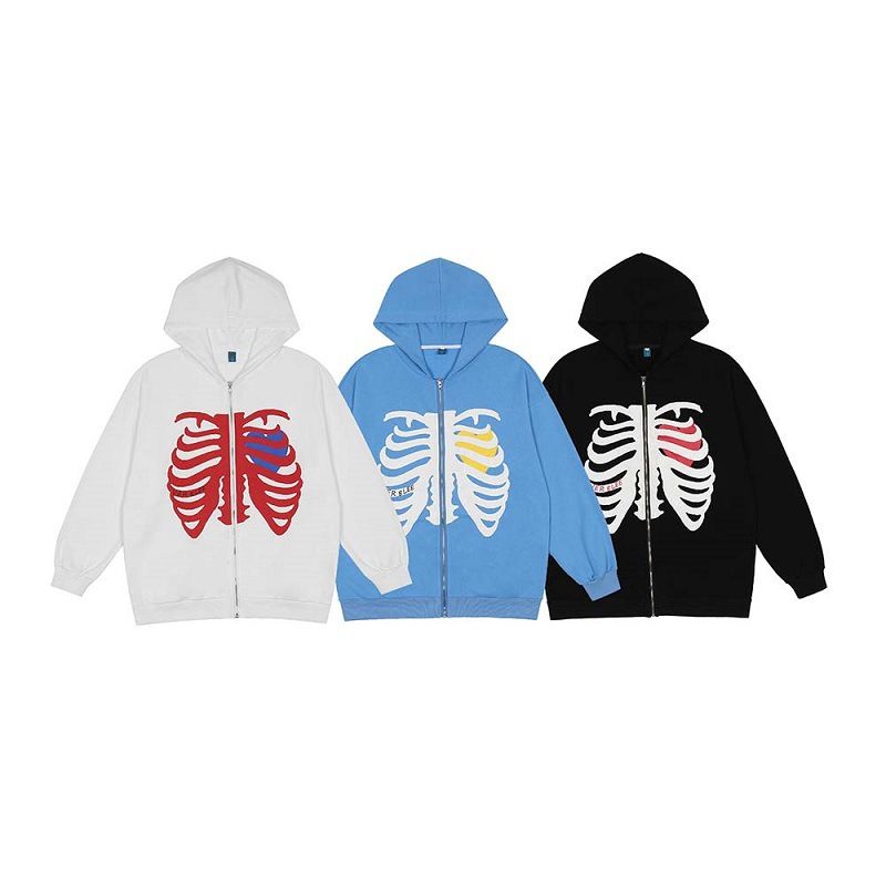 Skeleton Print Hoodies Men Women Y2k Harajuku Long Sleeve Zipper Jacket Sweater