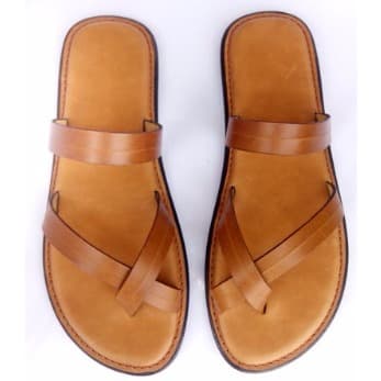 Men's Leather Slippers - Medium Orange