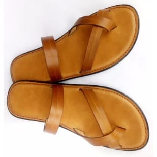 Men's Leather Slippers - Medium Orange