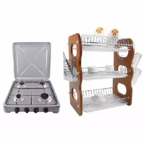 4 Burner Table Top Cooker + 3 Tier Wooden Dish Rack