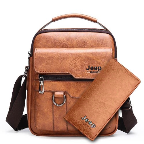 Men's Leather Shoulder Bag - Brown - 26cm X 22cm X 6cm