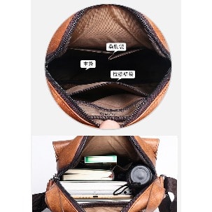 Men's Leather Shoulder Bag - Brown - 26cm X 22cm X 6cm