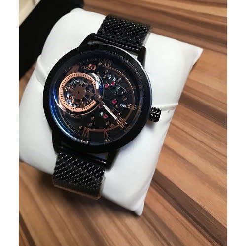 Men's Flat Strap Luxury Black Wrist Watch