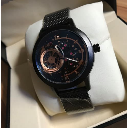 Men's Flat Strap Luxury Black Wrist Watch