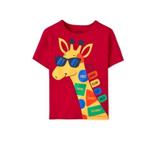 Boys Giraffe Learning Graphic Tshirt - Red
