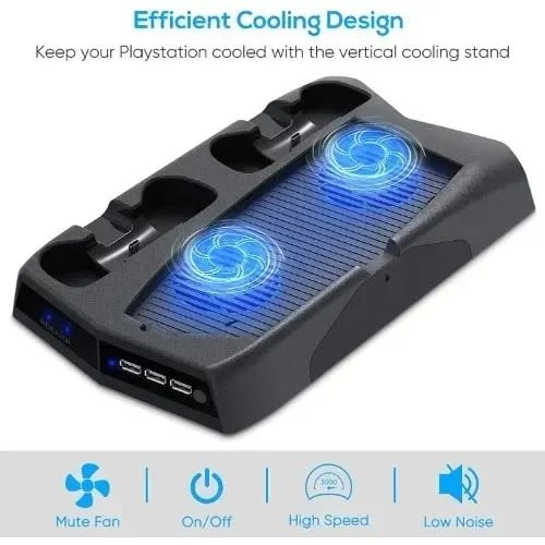 Ps5 Stand With Suction Cooling Fan And Dual Controller Charger Station