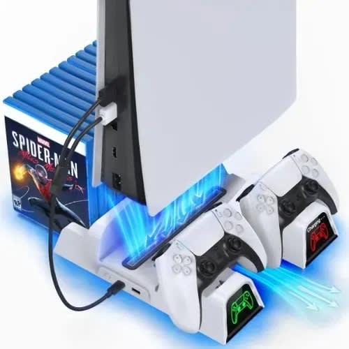 Ps5 Stand With Suction Cooling Fan And Dual Controller Charger Station