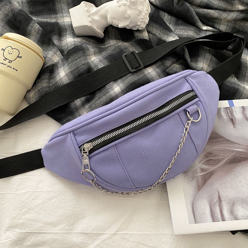 (Purple)Women Chain Waist Bag Ladies Designer Canvas Fanny Pack Fashion Travel Money Phone Che SBS
