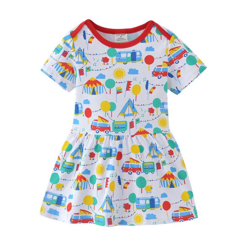 European and American style children's dress summer girls' short-sleeved printed dress chi