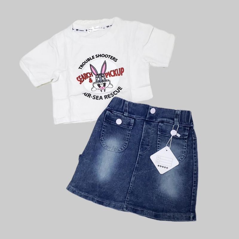 White Girls Top And Jean Skirt Two Piece Set