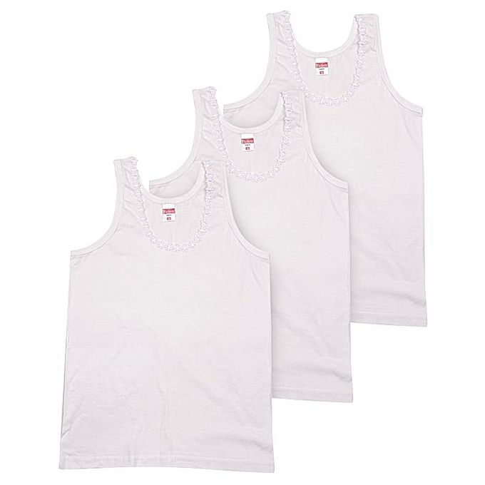 High Quality Vest For Girls - White- 3 In 1 Pack